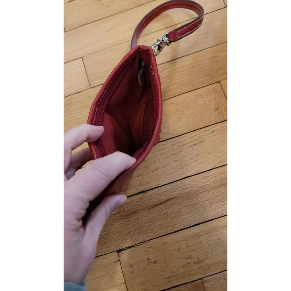 Red Leather‎ Pleated Wristlet Clutch Bag with Contrast Stitching Zip Closure Y2K